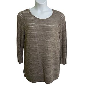 Apt 9 Women’s Sweater w/ Gold Metallic Accents Long Sleeve Taupe White Sz XL